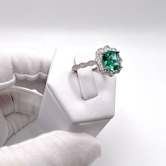 Sterling Silver Simulated Paraiba Tourmaline CZ Ring - Picture 7 of 17